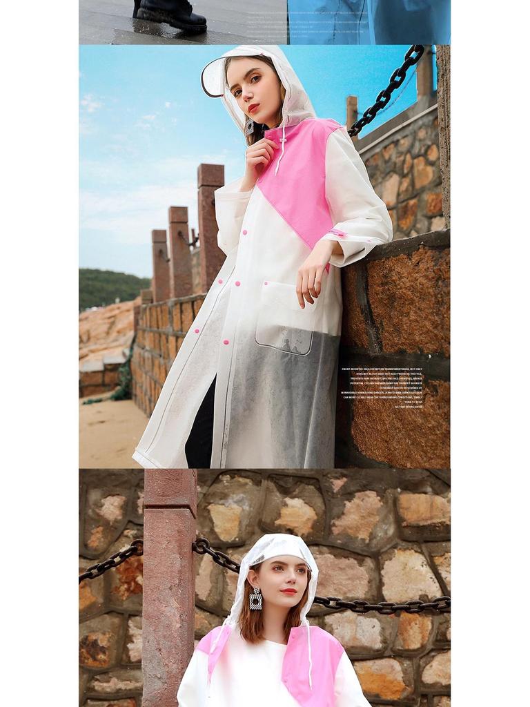 Qinfei Unisex Long Travel Rain Poncho with High-Frequency Heat-Pressed Seams