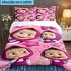 Heart-themed Ma-sha Illustration. 3PCS Bedding set,Ideal for 1pc Duvet Cover And 2pcs Pillowcases Perfect for Fan gift,Ideal for Bedroom, Dormitory