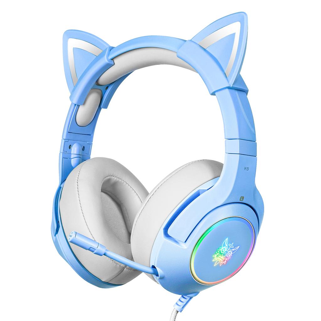 K9 Gaming Headset, Wired Over-Ear Headphones with Detachable Cat Ears, Noise Cancelling Microphone, RGB Backlight, Surround Sound for PC PS5 PS5 Xbox