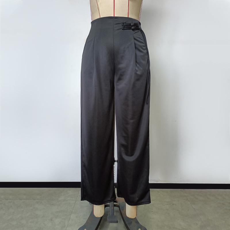 Осенние женские модные однотонные прямые эластичные брюки с высокой талией, свободные широкие брюки