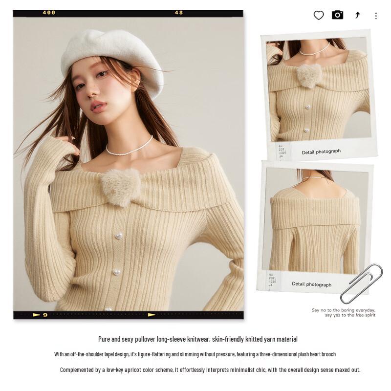 unifree Off-Shoulder Knit Top with Lapel