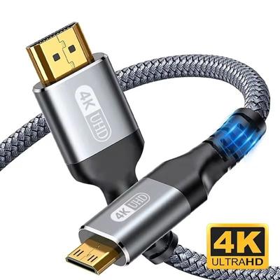 Кабель переходник SUNROZ Mini HDMI - HDMI 4К 60Hz Aluminum Shell Gold-plated Neylon cord, 2м (A48743)