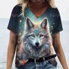Женская футболка с v-образным вырезом и коротким рукавом, футболка с 3D принтом волка для женщин, летняя повседневная забавная женская одежда, новый винтажный пуловер