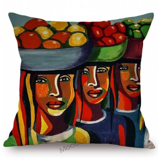 Colorful Abstract Africa Oil Painting Impressionism Art Cotton Linen Sofa Throw Pillow Case Black Girl Woman Cushion Cover Case