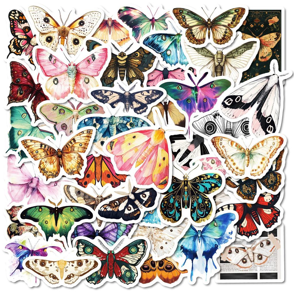 50 Retro Realistic Butterfly Moth Aesthetic Creative Graffiti Sticker Mobile Phone Case Handbook Material Self-adhesive Waterproof