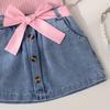 Girls Casual Suit Summer Kids Fashion Sleeveless Crew Neck Vest + Denim Shorts Suit