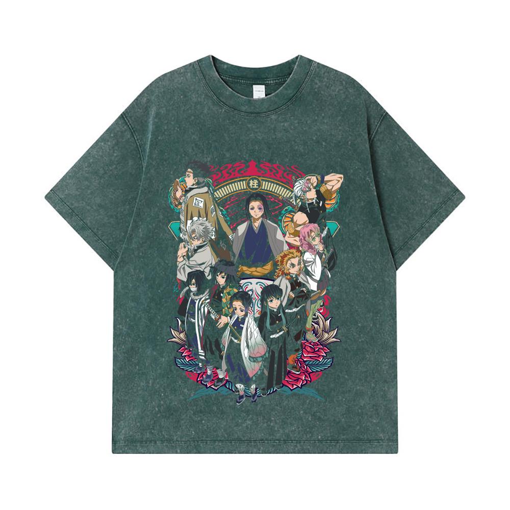 275 GSM Washed T-shirts 100% Cotton Demon Slayer V62 Hashiras Print Unisex Heavy Cotton T Shirt