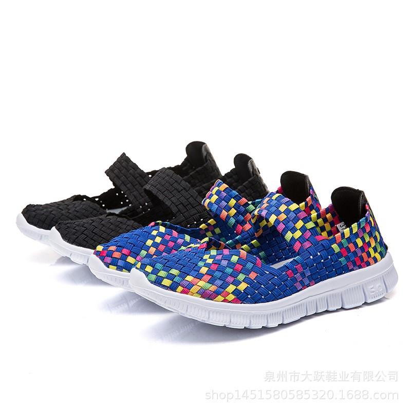 Fashion Summer Women Shoes Lady Hand Made Flats Sneakers Breathable Lightweight Flat Shoes Manual Woven Shallow Women Casual Shoes D114