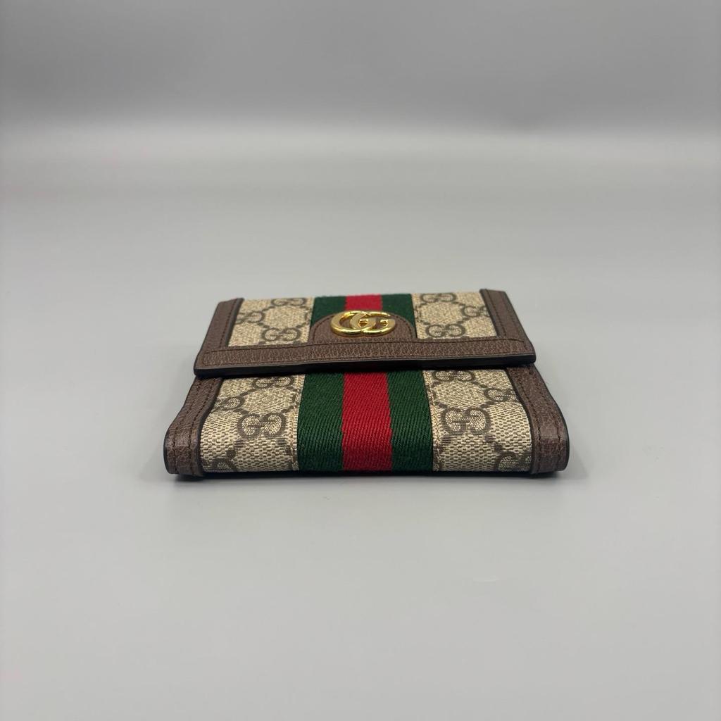 [Pre-Owned] Ophidia Logo Stripe Web Canvas And Leather Short Folded Wallet - Excellent #1IYCMJT