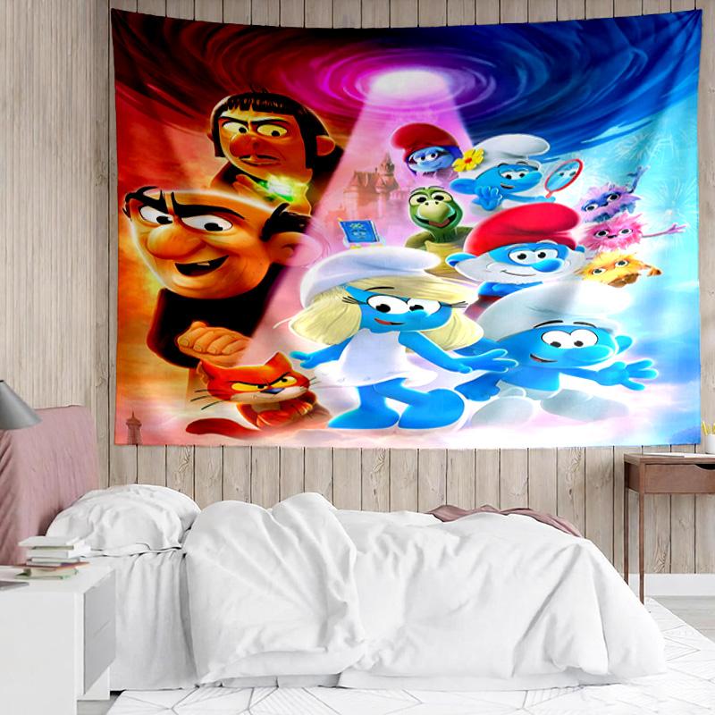 1PC Blue Smur-f Characters Tapestry Accessories Playroom Tapestry, for Bedroom,Livingroom, dormitory Room Wall Decor Fan Birthday Gifts