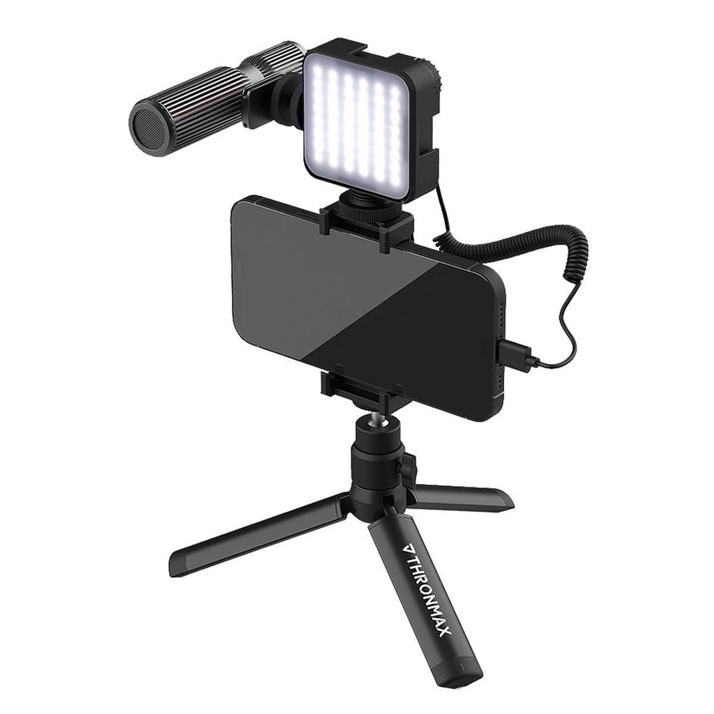 Camera Microphone for Digital SLR Cameras LED Smartphone and Thronmax C1P Streammic Pro Vlogger Kit (Includes Light, Tripod, Holder, Cable, Adapter)