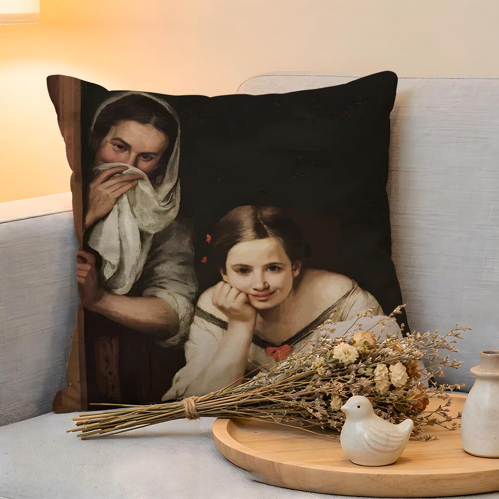 Cushion Cover Linen SkinFriendly Soft Decorative Case For Sofa Home Decor Mona Lisa Wearing Pearls Girl Pillow cover