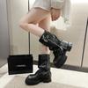Fashion 2024 New Shoes for Women Belt Buckle Women's Boot Fashion Side Zipp Modern Boots Women High Quality Round Toe Mid-Calf Zapatos