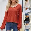 Женский И Зимний Однотонный Вязаный Свитер-Пуловер с Круглым Вырезом и Длинным Рукавом