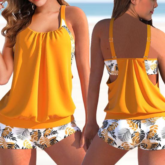 2 Pcs/Set Swimming Top Shorts Set Plus Size Conservative Leopard Print