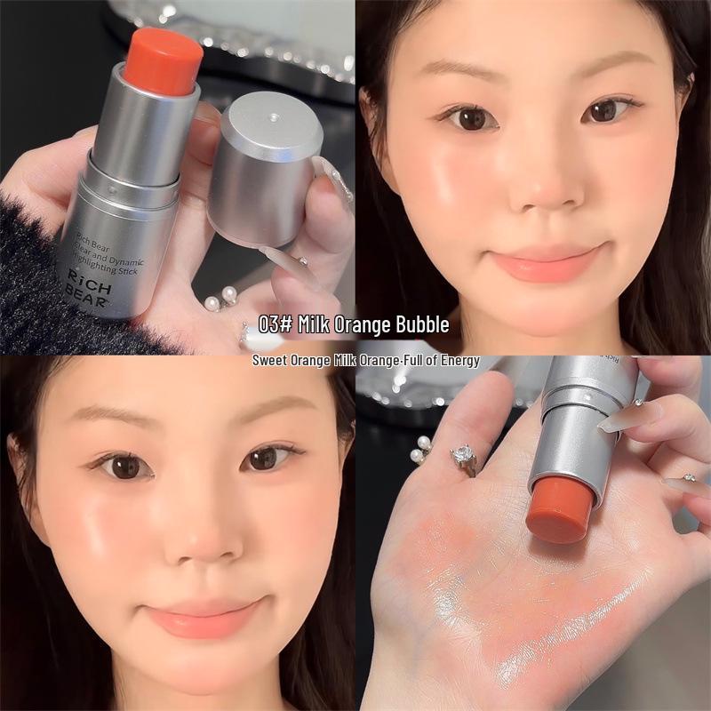 RICH BEAR Dewy Skin Highlighter Stick: Women's Fine Shimmer Contour and Blush Makeup.