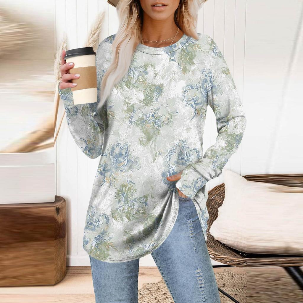 Womens Oversized Sweatshirt Graphic Sweater Long Sleeve Drop Shoulder Round Shirt Tops Vintage Clothes