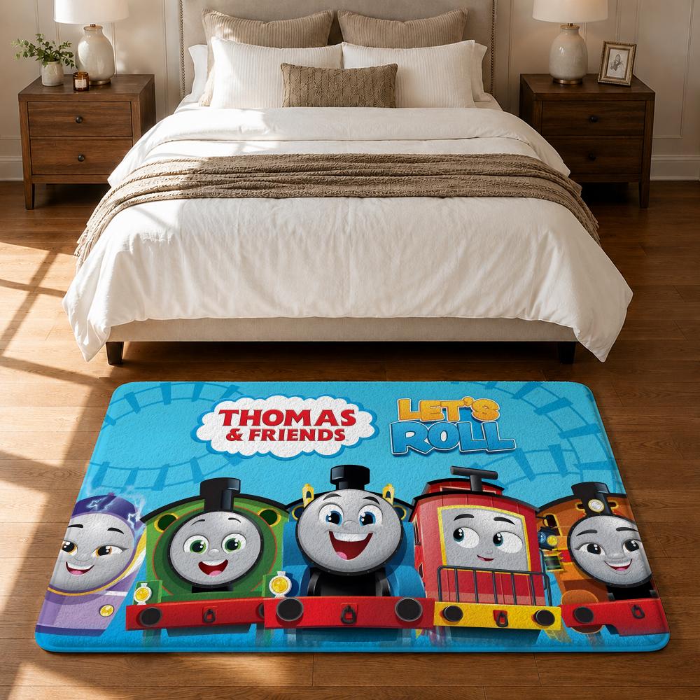 AnimeT-Thomas & Friends Floor Mat Flannel Rug Non Slip Absorbent Soft Washable For Entryway Hallway Bathroom Kitchen Decor