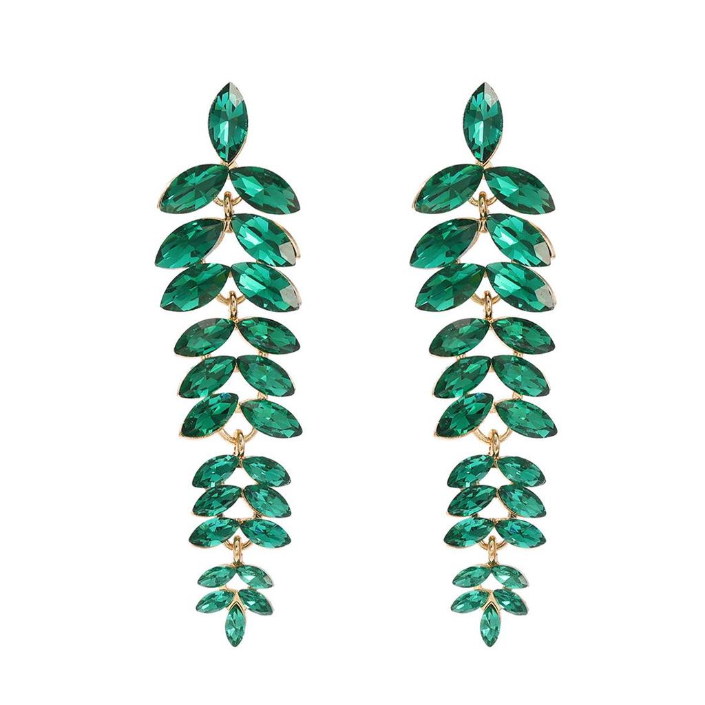 Colorful Diamond Flower Earrings for Women, Bold European Style Long Leaf Design, Perfect for Banquets