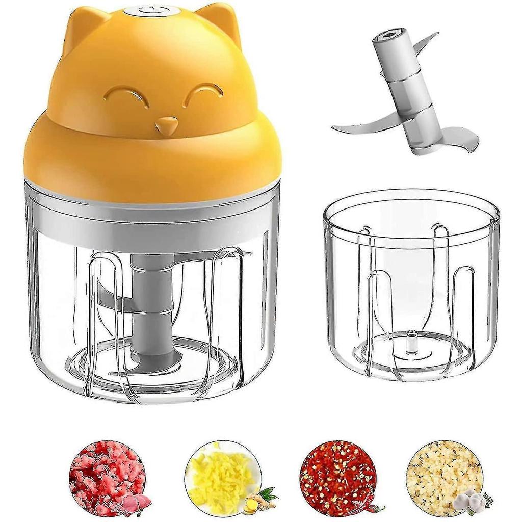 Electric Chopper, 250 Ml Wireless Portable One Button Operation For Garlic, Chilli, Vegetables(yellow)