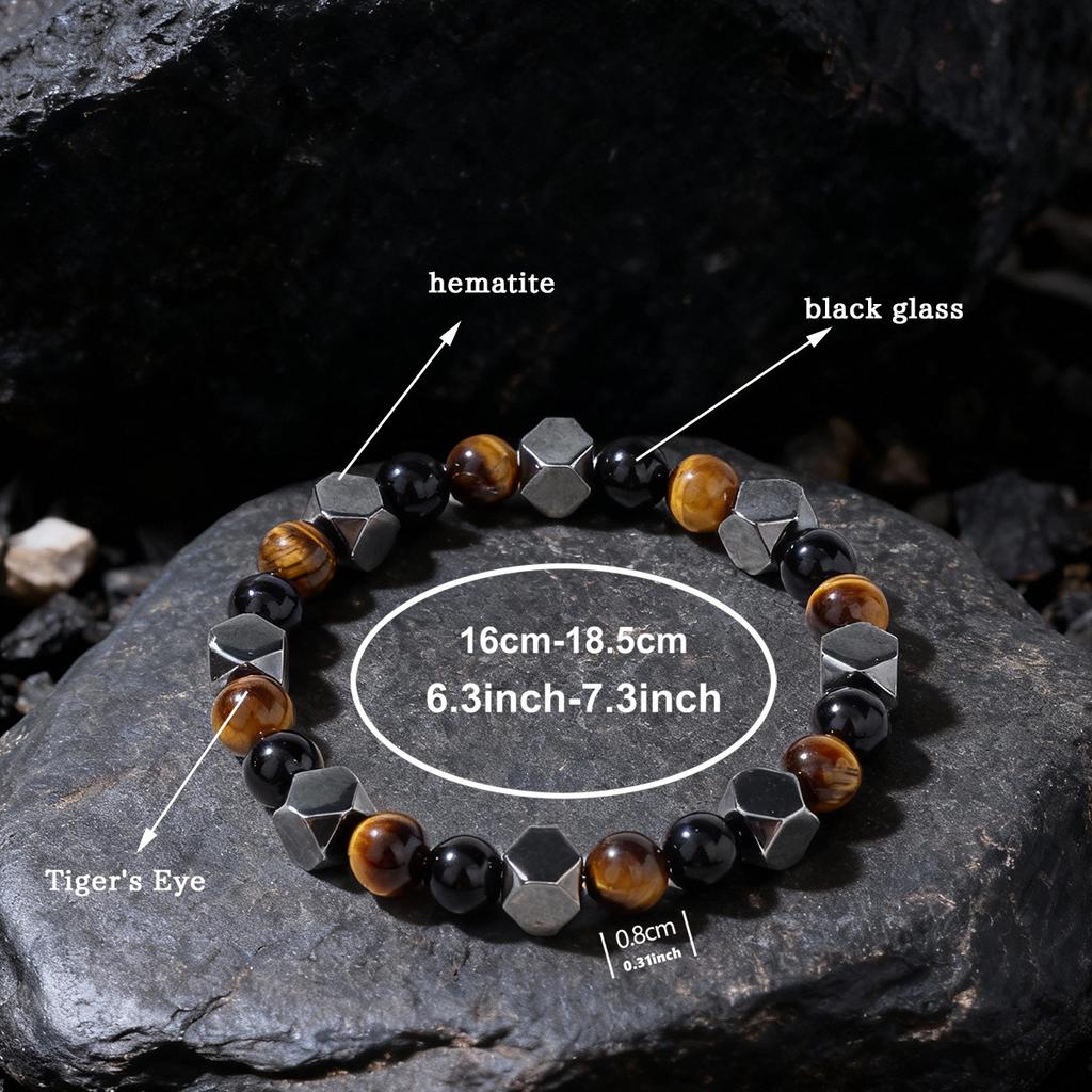 Праздничные Подарки Браслет из Шестигранных Бусин Тигровый Глаз Черный Оникс и Гематит Смелое Модное Украшение Для Мужчин Повседневное Ношение Простой Универсальный Аксессуар