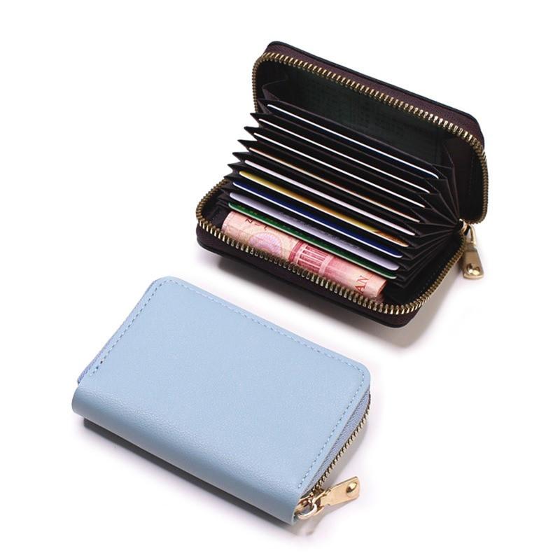 Business Card Holder Wallet Women/men Gray Bank/ID/Credit Card Holder 20 Bits Card Wallet PU Leather Protects Case Coin Purse