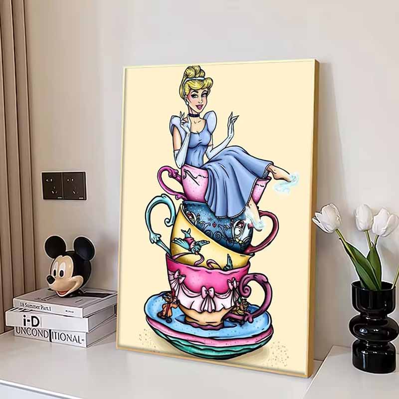 Disney Алмазная мозаика Золушка Чашка для чая Складывание Креативная иллюстрация Мультфильм Алмазная мозаика Полная выкладка Алмазная вышивка Сделай сам Подарок Украшение дома