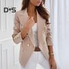 Women Suit Coat Double-Breasted Lapel Long Sleeve Suit Jacket Solid Color Urban Style Business Outerwear Casual Daily Wear