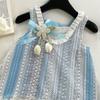 Girls Summer Lace Sleeveless Dress 3D Floral Fake Two Piece Princess Vest Dress Stylish Casual Party Wear for Kids