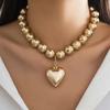 Beaded Chain Heart Pendant Necklace for Women Choker Collar Jewelry Accessories