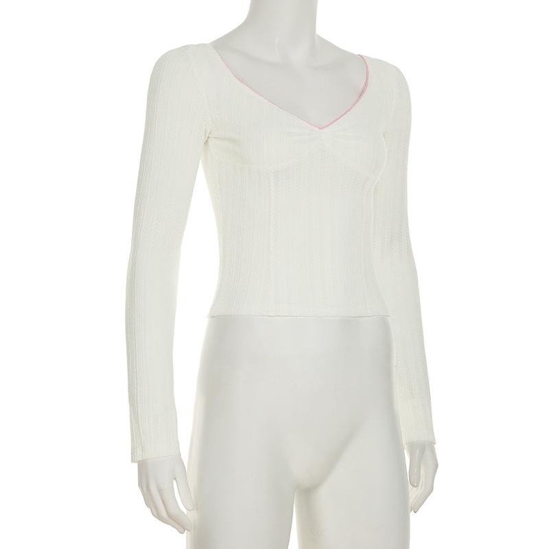 Женский текстурированный кружевной V-образный вырез, сексуальный, с оборками на груди, цветной, с тонкой талией и универсальным топом