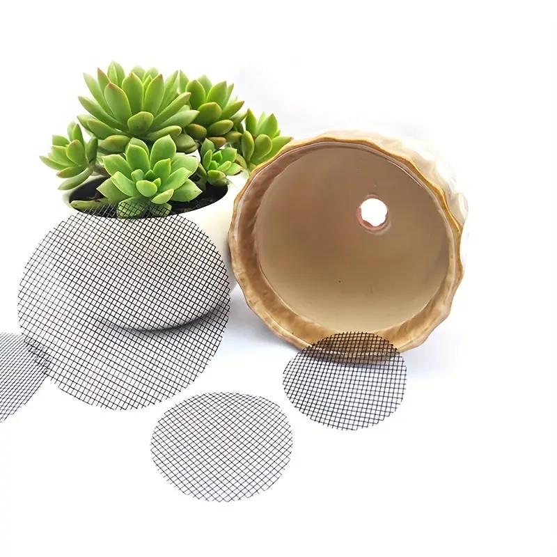 50 шт. Сетка для горшка, Круглая сетка для дренажного отверстия для предотвращения потери почвы, Прокладка-сетка для дренажа растений, Садовые принадлежности