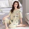Summer Ladies Pajamas Loungewear Set Teenage Student New Short Sleeve Cropped Pants Fat Ladies Plus Size Loose Loungewear