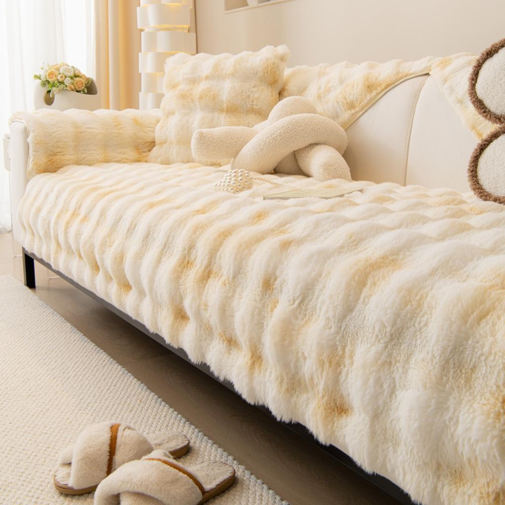Thicken Imitation Rabbit Fur Plush Sofa Slipcover Non-slip Soft Sofa Towel Couch Cushion Cover for Living Room Modern Home Decor