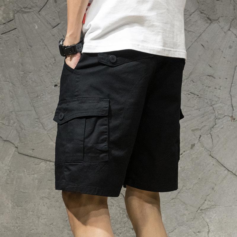 Men's Summer Cargo Shorts Casual Cotton 5-Inch Inseam Loose Fit Streetwear Ins Branded