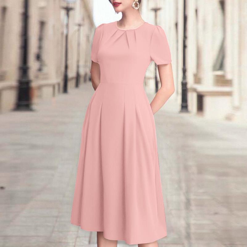 ZANZEA Женское летнее повседневное платье с круглым вырезом и коротким рукавом