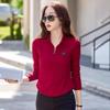 Хлопковая водолазка, весенняя женская футболка в корейском стиле с длинными рукавами, женские повседневные топы на пуговицах, однотонная женская майка