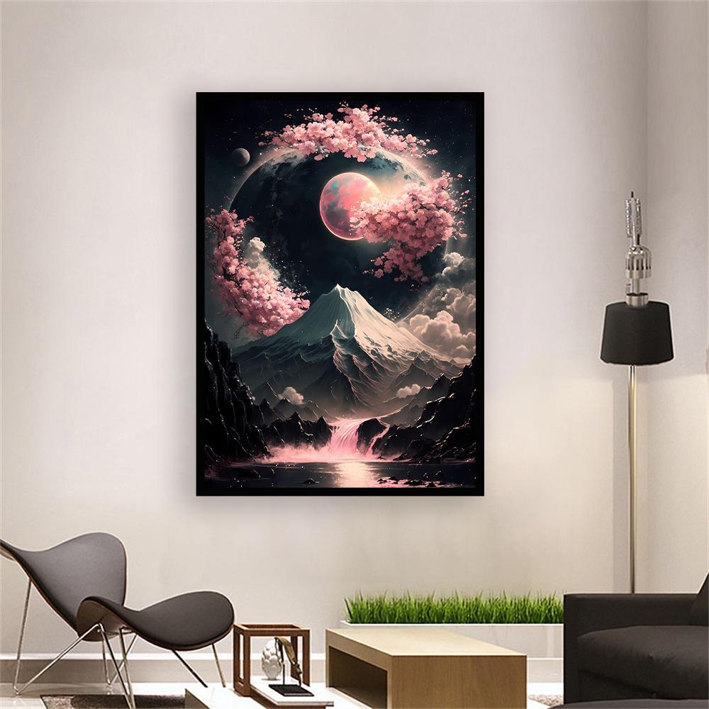 Гора Фудзи, настенный художественный постер, картина маслом, японский пейзаж, ночное небо, украшение для дома