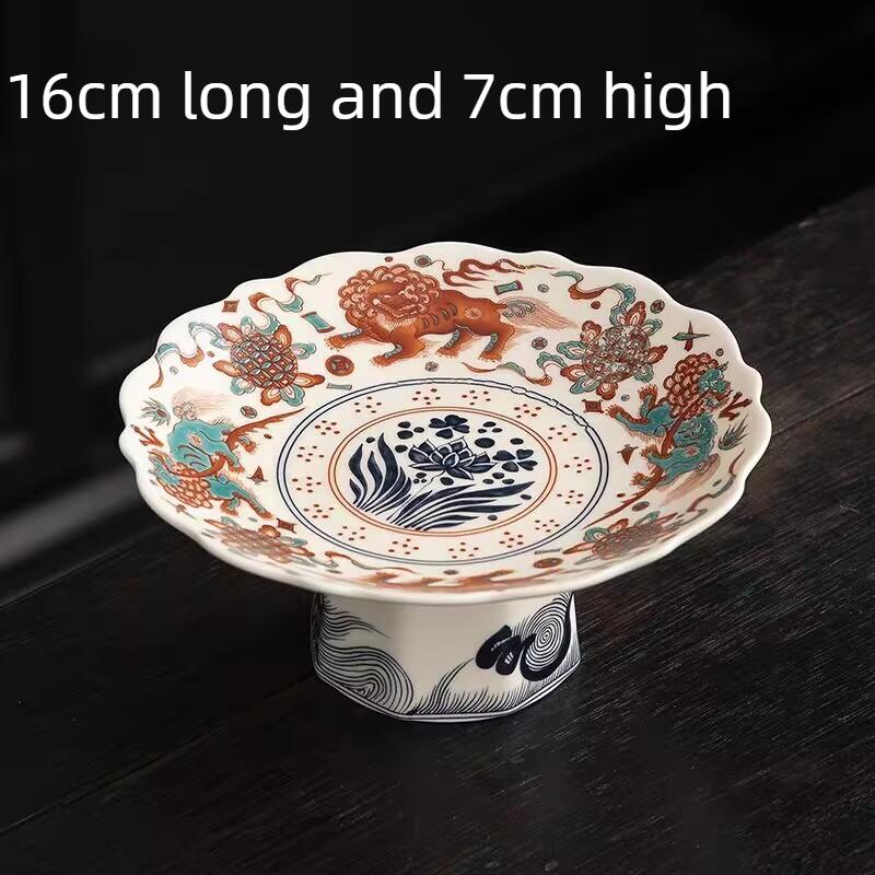 Китайская фруктовница для дома гостиной журнального столика закусок высокая тарелка керамическая национальный стиль тарелка для угощений сервировочная тарелка