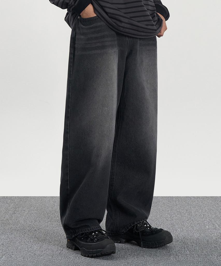 EXCONTAINER Deep Washed Wide Denim Pants (Washed Black)