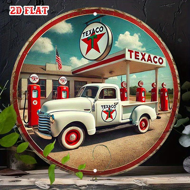 HD Tin Sign Vintage Texaco Gas Station Pickup Truck Round Metal Wall Art Retro Garage Decor