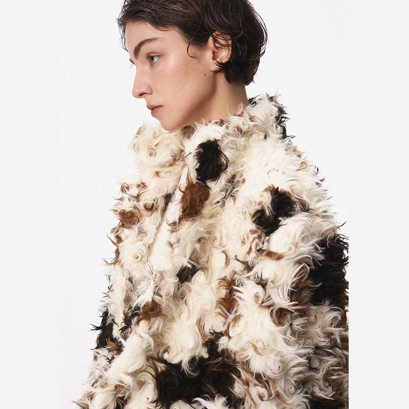 Искусственная куртка из плюшевого меха ягненка женская смешанного цвета, модная повседневная женская меховая короткая куртка, новые топы на осень и зиму