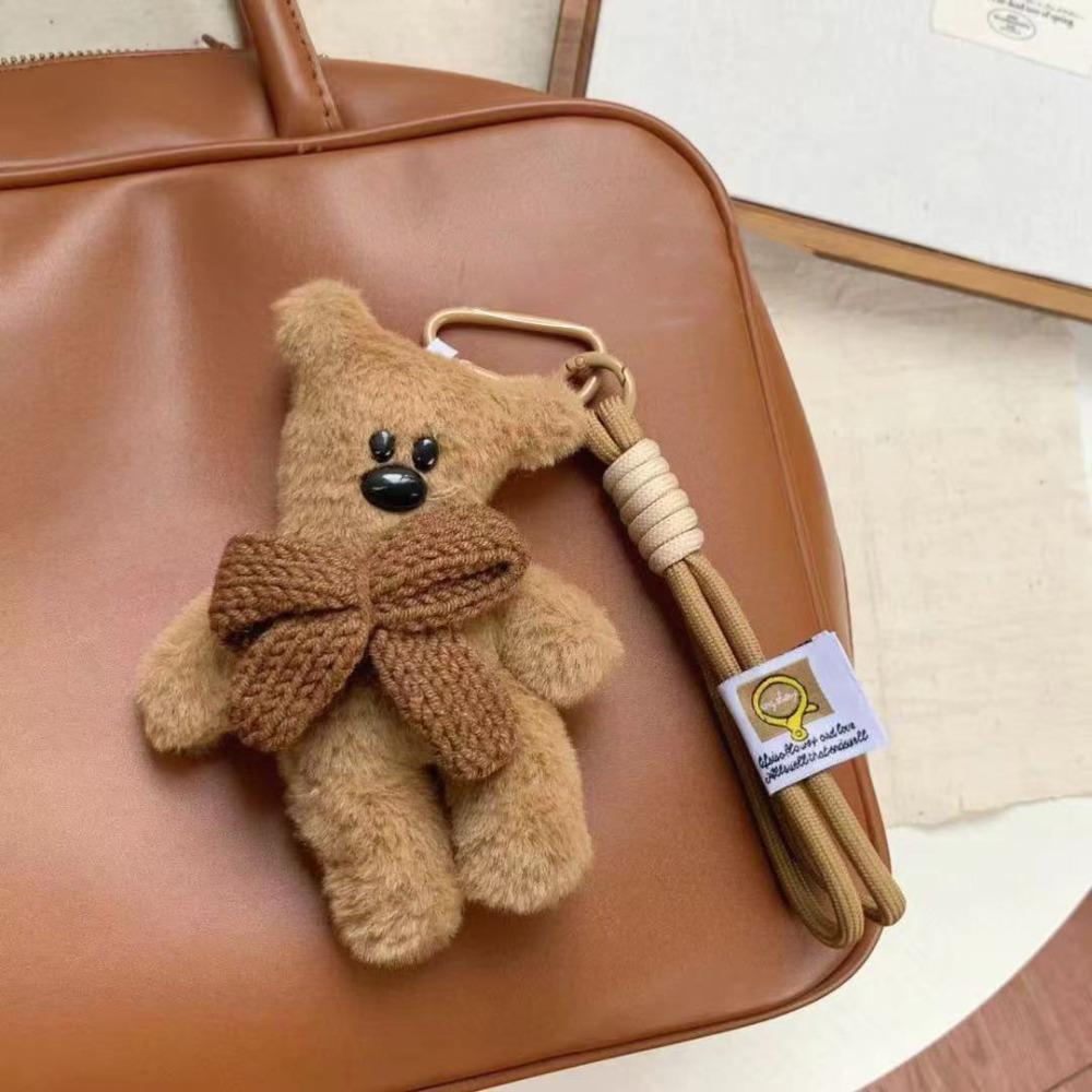 Cute Soft Bear Bag Charm Brown Cartoon Doll Keychain Handmade Craft Bag Hanging Cartoon Keychain Key Holder