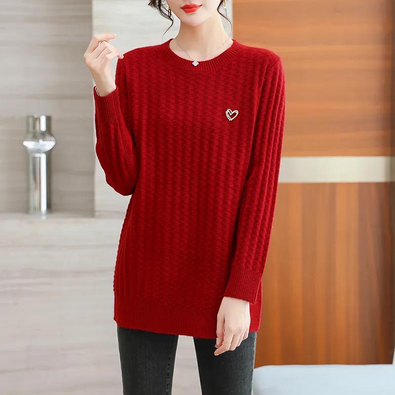 Осенне-зимний хлопковый свитер женский свободный теплый эластичный базовый трикотажный повседневный удобный утолщенный свитер