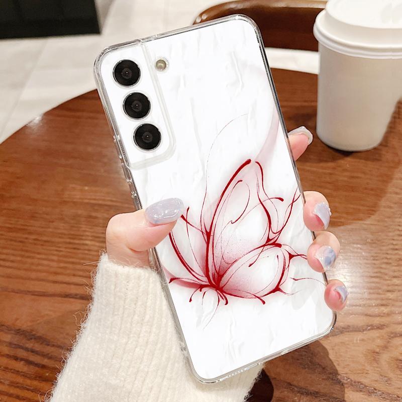 Красочный чехол-бабочка для Samsung S26 Ultra S25 FE S24 S23 S22 Plus S21 A15 A25 A35 A55 A16 A26 A36 A56 A17 A37 A57 5G Прозрачный мягкий чехол из ТПУ