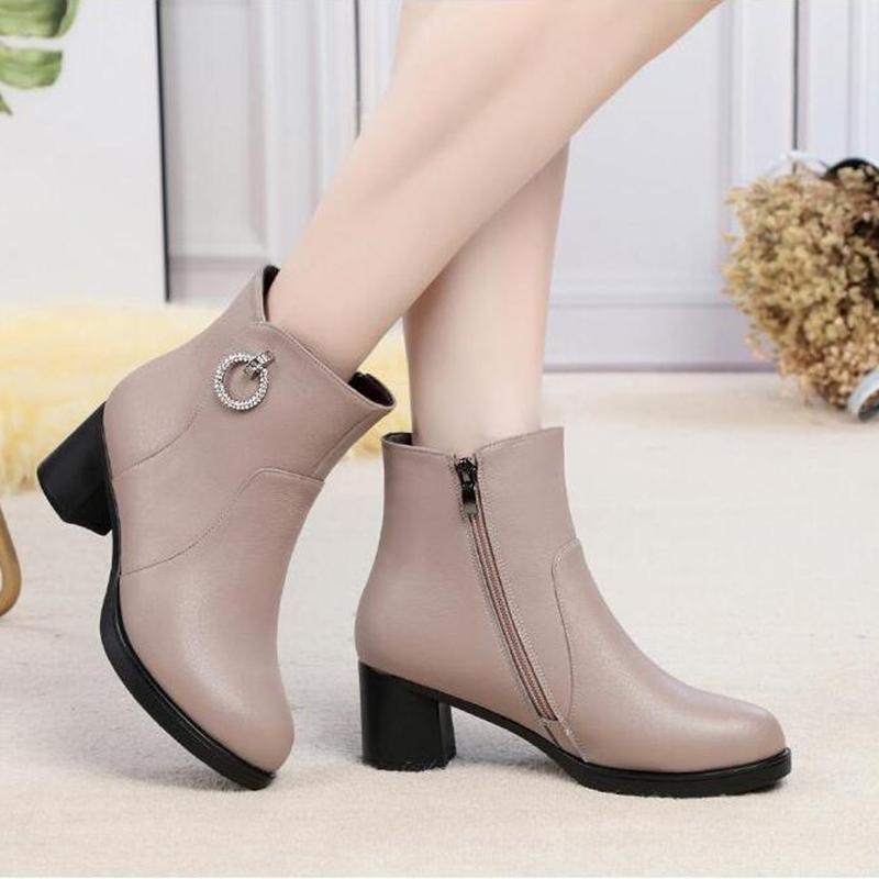 Зимние шерстяные сапоги с подсветкой, модные женские ботинки большого размера на среднем каблуке, теплые женские ботильоны