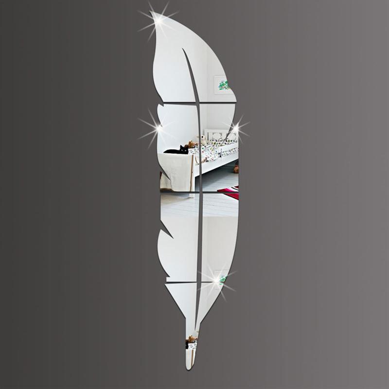 Зеркальные наклейки на стену, украшение с перьями, зеркало, трехмерное украшение для дома, зеркальные наклейки, украшение для крыльца, ванной комнаты