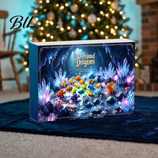 Creative Desk Decorations for Children 3D Printed Dinosaur Advent Calendar, 24-Day Mini Articulated Figure Set, Gift Box Boys Girls Christmas