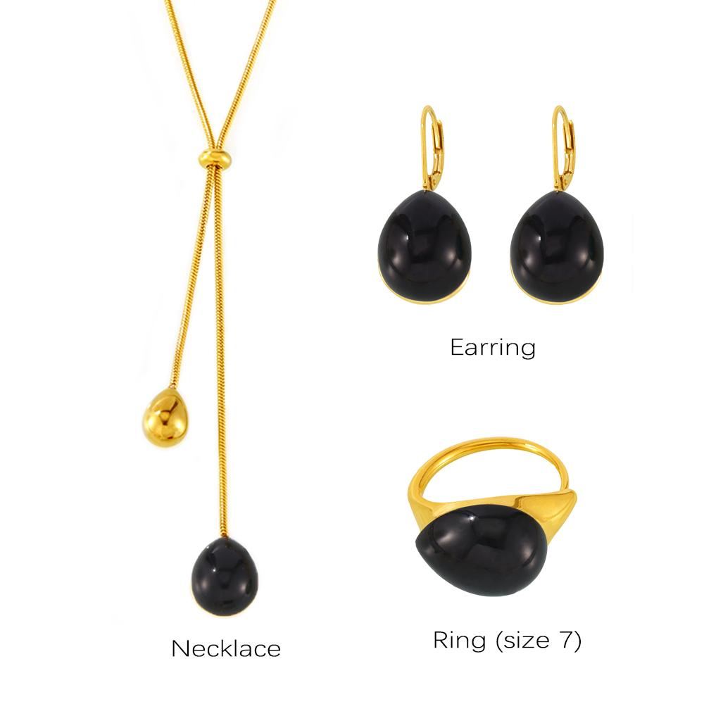 Длинное Ожерелье Сочетающееся с Серьгами Кольцом Из Нержавеющей Стали С Многоцветной Смолой Цепочка на Свитер Ожерелья Серьги Кольца Для Женщин