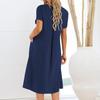 Женское платье с круглым вырезом, коротким рукавом, длиной до колена, однотонное платье с карманами, свободное летнее платье